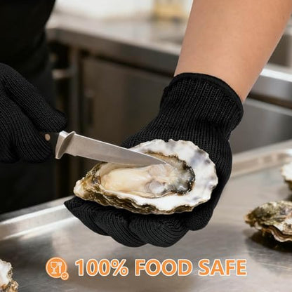 Cut Resistant Gloves Food Grade, Level 5 Protection,Safety Dexterity Cutting Gloves with Stainless Steel Wire for Kitchen Chefs Butchers Meat Cutting Mandoline Oyster Shucking Garden Wood Carving, L - color: Black