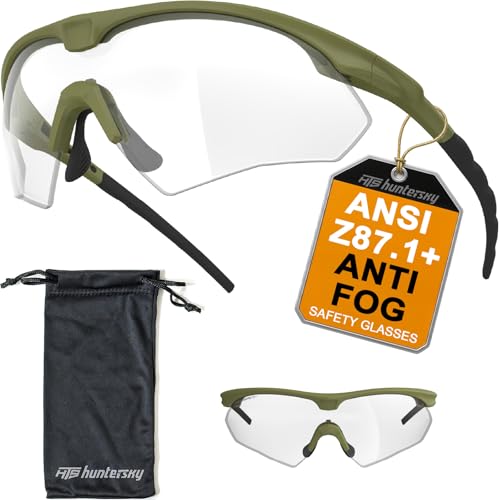 HTS HUNTERSKY S53 anti fog Tactical Shooting Range Safety Glasses Ballistic eye protection Hunting Airsoft Riding Pickleball - color: S53 Green / Clear