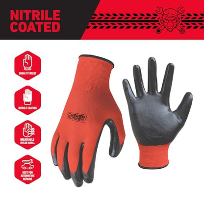 Grease Monkey Work Gloves, Men's Nitrile All Purpose Gloves with Grip for Construction, Safety, Mechanics, Touchscreen - size: 15 Pack - Large, style: Reusable Nitrile Coated Gloves
