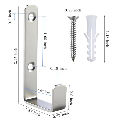 Stainless Steel Hooks for Hanging, Heavy Duty Hooks, Coat Hook, Wall Hooks Wall Mounted Hook Towel Hook Garage Holder Screw Hanger, 6 Pack (Silver) - color: Silver