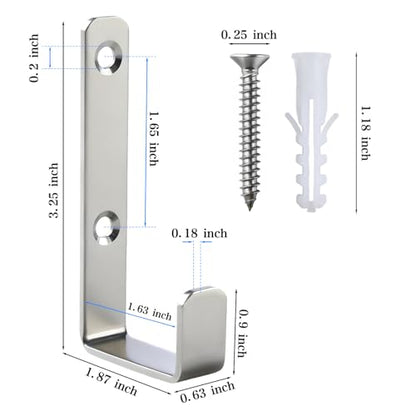 Stainless Steel Hooks for Hanging, Heavy Duty Hooks, Coat Hook, Wall Hooks Wall Mounted Hook Towel Hook Garage Holder Screw Hanger, 6 Pack (Silver) - color: Silver