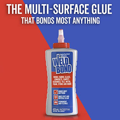 Weldbond Multi-Surface Strong Glue – Fast Drying Glue for Wood, Tile, Ceramic, Pottery, Glass, Metal & More – Heavy Duty Adhesive for Mosaic, Crafts, Wood Working & Repairs – 14.2oz (420ml), 2 Pack - size: 2-pack