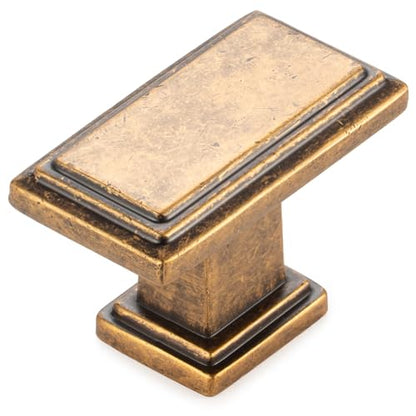 KOOFIZO 10 Pack Antique Brass Cabinet Knobs Brass Drawer Knobs K07 Rectangular Single Hole Cabinet Pulls for Cabinets Drawers Dresser Cupboard Bedroom Closet Bathroom Vanity - color: Antique Brass, size: Knob 01 - 10Pcs