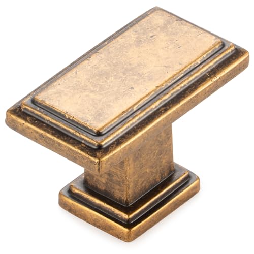KOOFIZO 10 Pack Antique Brass Cabinet Knobs Brass Drawer Knobs K07 Rectangular Single Hole Cabinet Pulls for Cabinets Drawers Dresser Cupboard Bedroom Closet Bathroom Vanity - color: Antique Brass, size: Knob 01 - 10Pcs