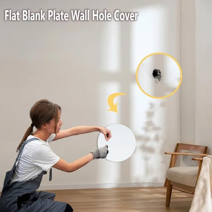 8 Pcs Ceiling Cover Plate, Screwless Wall Hole Cover, Plastic Flat Blank Wall Plate 5.91" with 50 Double-Sided Adhesive Stickers (Round) - style: Round