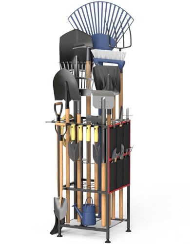 Garden Tool Organizer,Metal Yard Tool Organizer ,Holds 50 Long-Handled Tools/Rakes/Brooms,Side Garden Pocket ,Heavy Duty Steel Yard Tool Storage Rack for Garage,Shed, Outdoor - color: Black-Rectangle