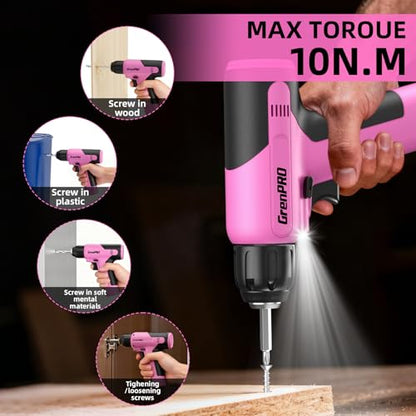 GRENPRO Pink Tool Set Drill Set, 188PCS Tool Kit For Home with Pink Cordless Drill Power, Hand Tool Kit for Women, Basic Household Auto Car Repair Tool Box for Men, Portable Storage Box Tools Sets - style: Pink Power Drill Set 188PC