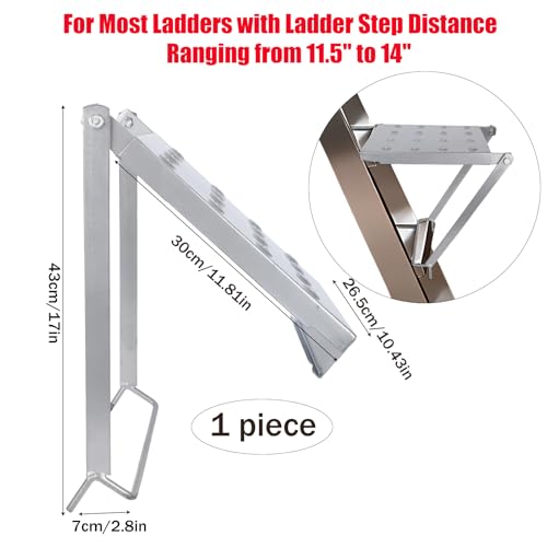 Foldable Ladder Platform, Anti-Slip Stable Work Platform Attachment Tool Tray for Step/Extension Folding Ladders Tool Accessories for Painters & DIY 300 lbs Capacity (Silver)