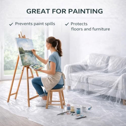 GREEN LIFESTYLE Plastic Drop Cloths for Painting 12 x 9 ft [6 Pack] – Waterproof Paint Drop Cloth, Plastic Sheets Floor Cover, Disposable Tarp for Furniture Protection, Remodeling and Moving - size: Plastic Drop 9x12