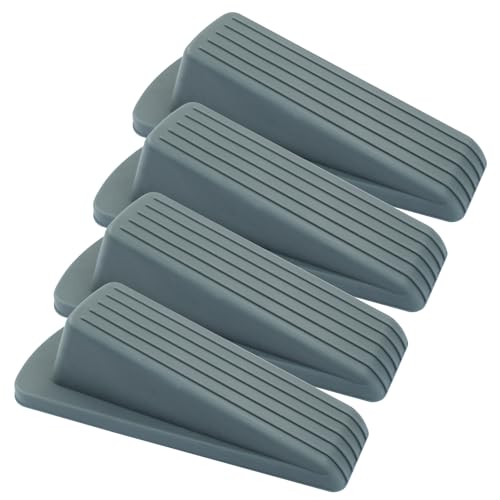 4Pcs Door Stoppers, Heavy Duty Rubber Door Stopper Wedge for Carpet, Tile, Wood & Concrete Floors, Non-Slip Stackable Gap Guards with Safety Protection (Gray) - color: Gray