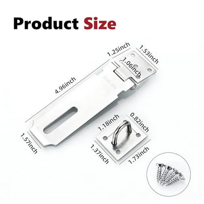 Door Hasp Latch Lock, 5 Inch 304 Stainless Steel Safety Packlock Clasp, Brushed Finish, Extra Thick Hinge Lock with Screws for Gates,Doors,Cabinets, Closets