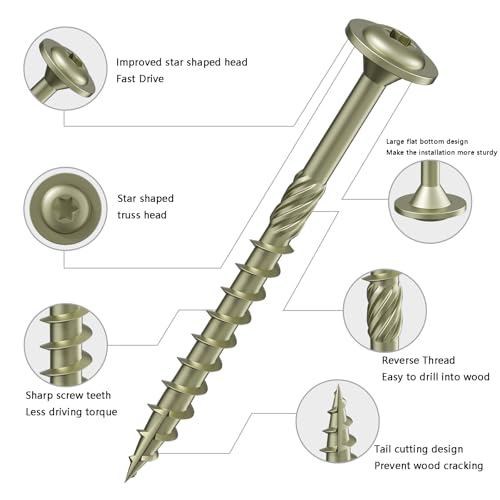 Wensilon (1 lbs)#8 x 1-1/4" Yellow Lag Screws, Structural Wood Screw, Heavy Duty Construction Screw, Rust Resistant, Washer Head, Black Coated Exterior Wood Screws, Star Drive with Bit - color: Yellow, size: #8 x 1-1/4"