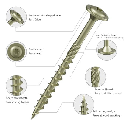 Wensilon (1 lbs)#8 x 2 Yellow Lag Screws, Structural Wood Screw, Heavy Duty Construction Screw, Rust Resistant, Washer Head, Black Coated Exterior Wood Screws, Star Drive with Bit - color: Yellow, size: #8 x 2"