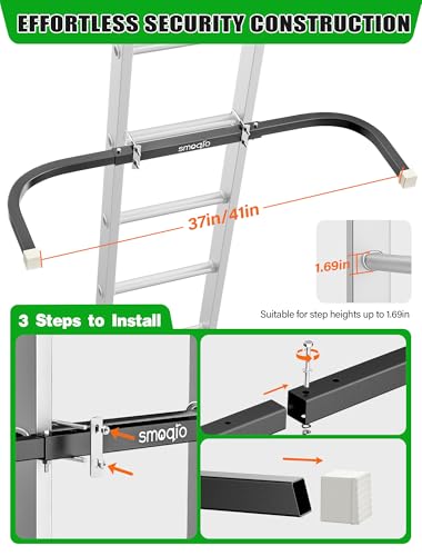 Ladder Stabilizer, Adjustable Ladder Standoff, Ladder Stabilizer for Roof Gutter Cleaning, Ladder Gutter Guard Accessories with White Anti-Slip Silicone Pad to Protect Wall