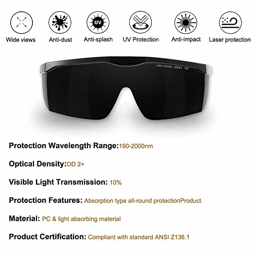 IPL190nm to 2000nm Laser Safety Glasses , UV Blocking Laser Glasses Eye Protection Protective Goggles Eyewear for Hair Removal Treatment and Laser Cosmetology Operator Eye Protection Adjustable Temple - color: Black