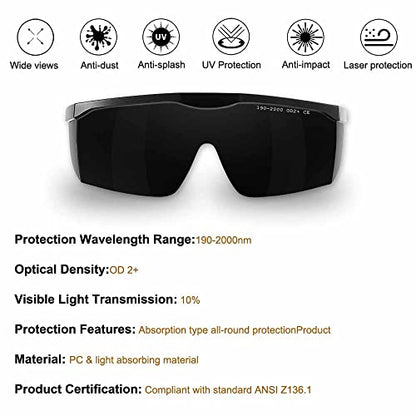 IPL190nm to 2000nm Laser Safety Glasses , UV Blocking Laser Glasses Eye Protection Protective Goggles Eyewear for Hair Removal Treatment and Laser Cosmetology Operator Eye Protection Adjustable Temple - color: Black