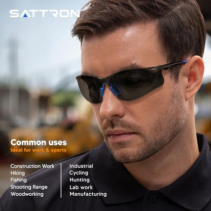 Safety Glasses Tinted 12 Pack, Protective Eyewear for Men Women UV Protection ANSI Z87.1, Safety Sunglasses Bulk Scratch Impact Resistant Eye Protection with Nose Pads for Construction Work Smoke - color: Smoke Lens/Blue Temples, style: 12 Pack