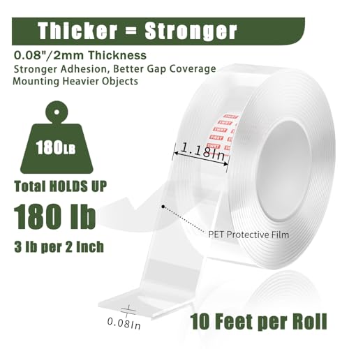 SWRT Double Sided Heavy Duty Tape, 1.18 Inch x 120 Inch Extra Large Nano Transparent Adhesive Tape, Removable Clear Mounting Strips for Walls, Picture Hanging, Posters, Carpet, and Home Decor - size: 1.18 Inch x 120 Inch