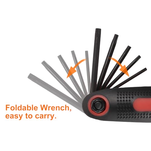 HARFINGTON Folding Torx Wrench T9-T40 8 in 1 Portable Fold-up Star 6 Point Head Wrenches Set Driver Tool Kit for Basic Home Repair and General Applications