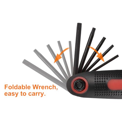 HARFINGTON Folding Torx Wrench T9-T40 8 in 1 Portable Fold-up Star 6 Point Head Wrenches Set Driver Tool Kit for Basic Home Repair and General Applications