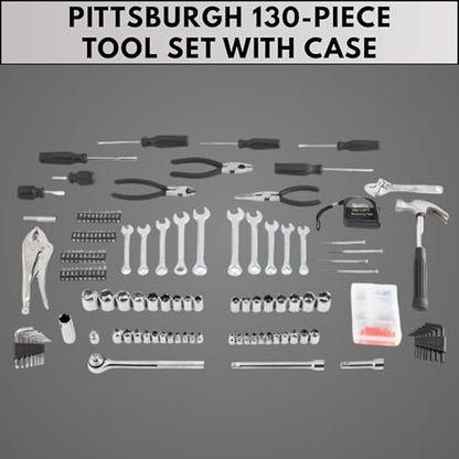 130-Piece Multiple Tool Set with Case – Household Hand Tools Kit for Home, Garage, DIY, Repair & Maintenance – Wrenches, Sockets, Screwdrivers, Pliers, Hex Keys with Handy Carry Organizer