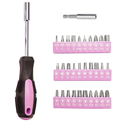 CARTMAN Home Tool Set Kit, Basic Household Hand Tools with Storage Case Light Pink - color: Light Pink