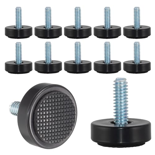 NEWBYTEK 1/4-20 Adjustable Furniture Leveler, 12 Pack Rubber Leveling Feet Screws in Threaded, Feet Levelers Screw On Furniture Glide Leveling for Table, Chair, Furniture Legs - size: 1/4"-20 | Replacement Only (No Nut)