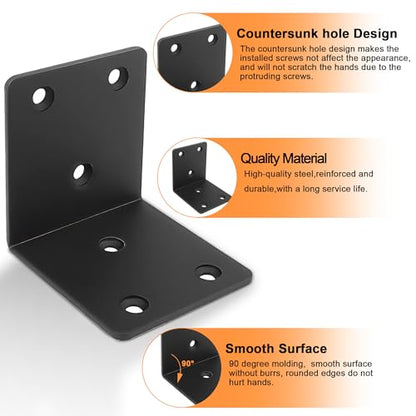 40PCS Black L Brackets Corner Bracket 2"x2"x2", Heavy Duty Corner Brace for Wood, Right Angle Brackets, 50MM 2Inch Wide 90 Degree Bracket for Wooden Frame Furniture Shelves Chairs - size: 2"x2"(Black)