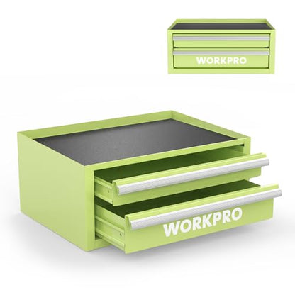 WORKPRO 12.5" Mini Tool Box with 2 Drawers & 1 Open Top Storage, Small Metal Tool Chest with PVC Liners & PP Feet Pads, Cold Rolled Steel Toolbox with Drawer Liners & Magnetic Tabs - color: Macaron Green