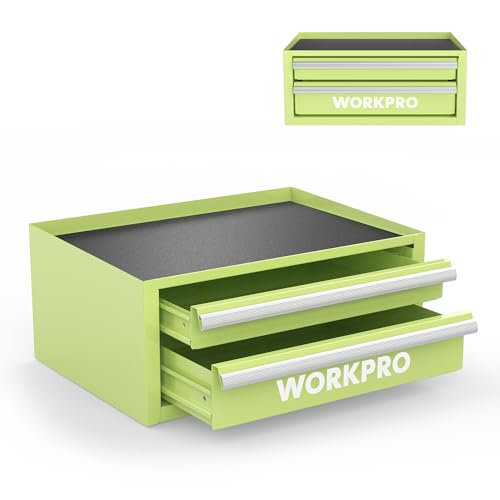 WORKPRO 12.5" Mini Tool Box with 2 Drawers & 1 Open Top Storage, Small Metal Tool Chest with PVC Liners & PP Feet Pads, Cold Rolled Steel Toolbox with Drawer Liners & Magnetic Tabs - color: Macaron Green