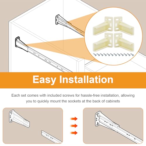 2 Pair Drawer Backplate Cabinet Rails Bracket KT HR9000RL Rear Drawer Track Socket, Drawer Slides Sockets Set, Plastic Mounting Back Plates Brackets with Screws