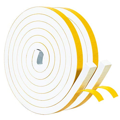 Yotache White Foam Insulation Tape 1/2" x1/2", Rubber Weather Stripping Seal, Total 13 Feet Long (2 X 6.5 Ft Each) - size: 1/2"x1/2"x 13FT