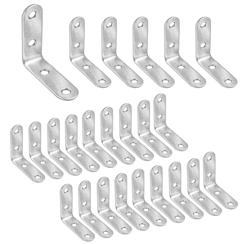 24pcs Right Angle Brackets Corner Bracket for Wood, 16x50mm, Galvanised Steel Brace Connector Joint Fastener with Screws for Fixing Repairing Furniture, Shelves, Window, Cabinet, Table, Desk - color: 24pcs 16x50mm