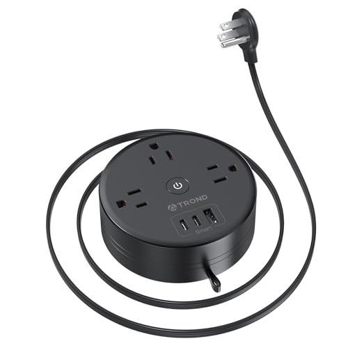TROND Power Strip Flat Plug - Extension Cord 10FT Semi-Retractable, Power Strip with 3 AC Outlets 3 USB Ports (2 USB C), Ultra Thin Flat Plug, Cruise Ship Essentials, for Home, Hotel, Office - color: Black, size: 10ft Semi-retractable Cord, style: 17W USB