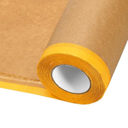 HARFINGTON Pre-Taped Masking Paper, 12" x 49 ft Paint Adhesive Protective Paper Painter Tape and Drape for Masking Auto Body Covering Wall Skirting Frames, Yellow - color: Yellow, size: 12 IN x 49 FT