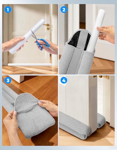 Premium Plush Under Door Draft Stopper Noise Blocker – Blocks Drafts, Dust, Noise & Light, 32-36 Inch Adjustable Door Sweep Gap Filler Bottom Door with Secure Hook & Loop Tabs - size: 0.25-1.25 inch