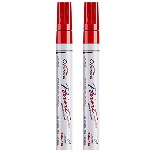 Overseas Permanent Paint Pens Red Markers - 2 Pack Single color Oil Based Paint Markers, Medium Tip, Quick Drying and Waterproof Marker Pen for Metal, Rock Painting, Wood, Plastic, Canvas, Mugs - color: Red