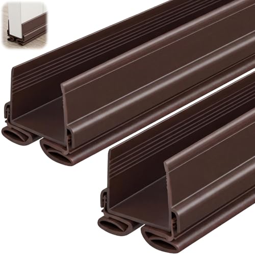 Yaocom 2 Brown 32 Inch Vinyl U-Shape Door Bottom Seal, Slide on Weatherstrip Interior Door Bottom to Block Light and Reduce Noise Fits 32 x 1-3/8 Doors, Fills 1/2 1-1/2 Gaps - color: Brown