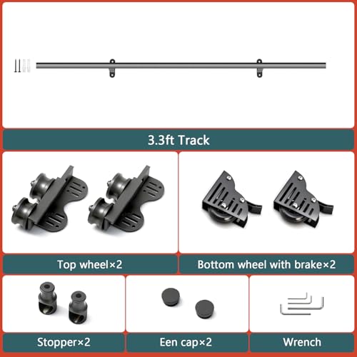 3.3FT Sliding Library Ladder Hardware Kit, Black Retractable Rolling with Braking Casters, Adjustable to Stand Upright, MAX Load 300lbs，No Ladder - size: 3.3FT ladder kit
