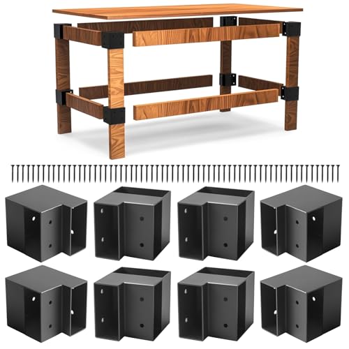 Workbench Bracket 8pcs,2mm Steel 3-Way Right Angle Corner Brackets,Heavy Duty Workbench Corner Brackets for DIY Custom Workbench, Shelving, Work Table, Fits 2x4 (Actual 1.5"x3.5") Wood - size: 2X4