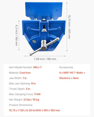 VEVOR Woodworking Vise, 7 Inch Jaw Width, Quick Release Wood Bench Vise, 8 Inch Max Jaw Opening, Heavy-duty Cast Iron Construction, Workbench Vice with Adjustable Front Stop, for Woodworking Drilling - size: 7inch