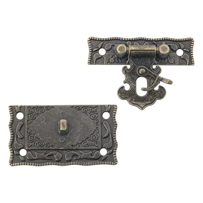 Antique Bronze Furniture Decorative Hardware Rectangle Right Hook Hasp Latch and Engraved Hinge Kit for Jewelry Wooden Box (1 x Hasp + 2 x Hinges + 14 x Screws)