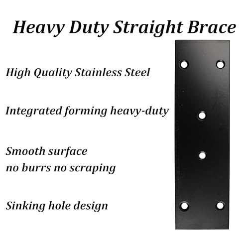 2PCS Black Stainless Steel Flat Mending Plates, 6.65" x 1.89" Straight Bracket Brace, Heavy Duty Metal Fixing Joining Plate for Furniture, Wood, Shelves, Fence - size: 6.65" X 1.89"