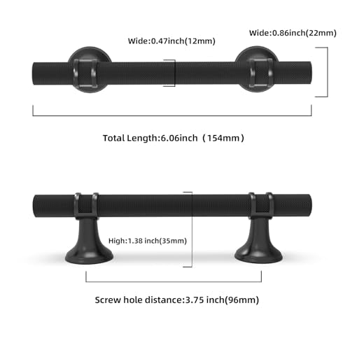 10 Pack 3-3/4 Inch Cabinet Pulls knurled Matte Black Kitchen Cabinet Handles Aluminum and Zinc Alloy Drawer Pulls Solid Cabinet Hardware - color: Matte Black Knurled, size: 3-3/4'' Hole Center(96mm)