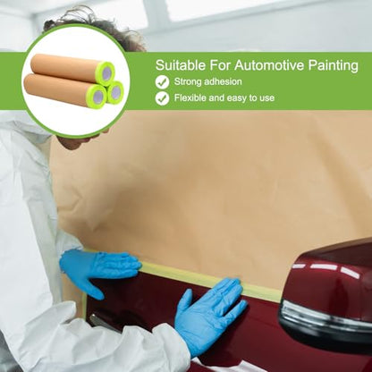 HARFINGTON Pre-Taped Masking Paper, 4" x 49 ft Paint Adhesive Protective Paper Painter Tape and Drape for Masking Auto Body Covering Wall Skirting Frames, Yellow - color: Yellow, size: 4 IN x 49 FT