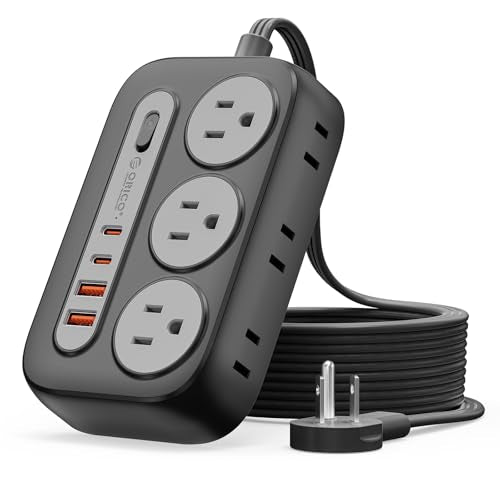 ORICO Surge Protector Power Strip, PD20W Multiple Outlets Extension Cord with 6 AC Outlets and 4 USB Charging Ports (2 USB-C), 45° Flat Plug, 10 Ft Mountable Outlet Extender for Home/Office/Dorm - OG - color: Black, size: 10ft
