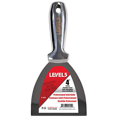 4" All Stainless Steel Joint Knife - LEVEL5 | Professional Grade Putty Blade, Premium Polished All-Metal, Precision Ground Edge, Ergonomic, Corrosion Resistant | 5-404 - size: 4-Inch