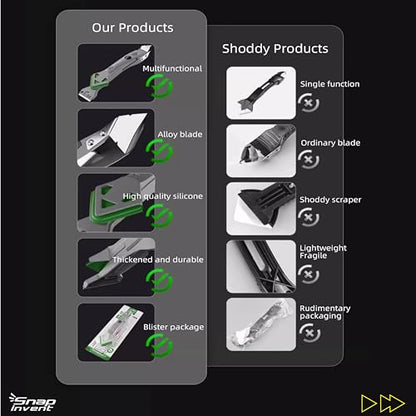 Caulking Silicone Smother Remover Tool, 7-in-1 kit Scraper, Silicone Smoother, Rubber Shovel, 5 Pads, Sickle, 4 Blades. Stainless Steel Nozzle applicator, Tile Grout Removal Set I Green - color: Green