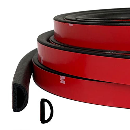 D Shape EPDM Foam Rubber Seal with Tape, Self-Adhesive Rubber Weather Stripping for Boat, Auto, RV, Marine, Garage Doors/Window and More, W:0.75"; H:0.375"; L:26Feet