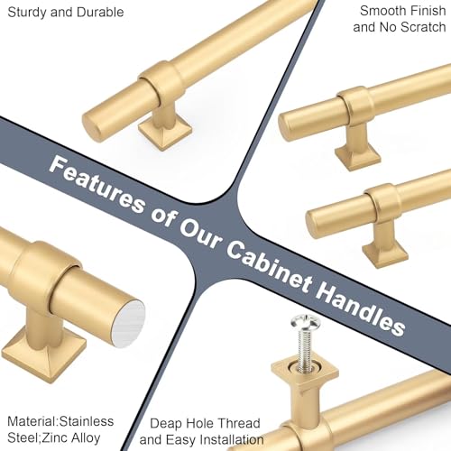 5Pack Hole Centers 5inch(128mm) Gold Champagne Cabinet Handles T Shaped Kitchen Cabinet Pulls Hardware Pull Handle for Cabinets Dressers 7.5inch Total Length - color: Champagne Gold, size: Hole Centers: 5inch